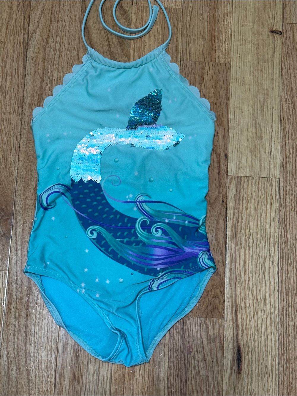 Cat & Jack Teal Mermaid Sequin One-Piece Swimsuit